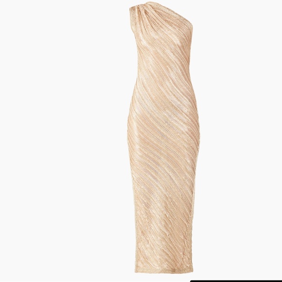 Hervé Leger Woven Metallic One-Shoulder Gown Size L - Picture 2 of 10